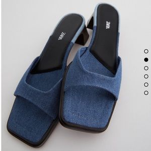 Zara denim square toe heeled sandals